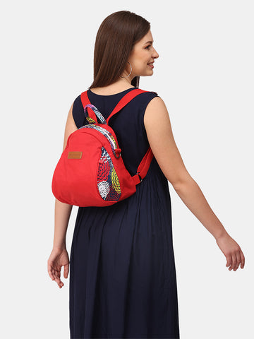 Red with Paisley Printed Trims Mini Diaper Bag