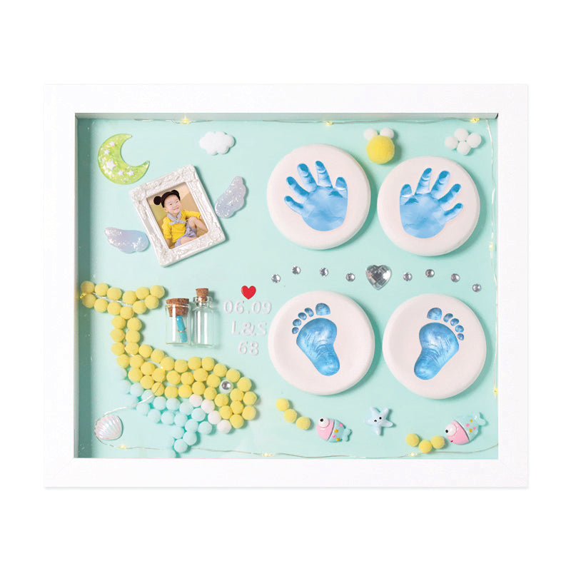 Baby Clay Hand print & Footprint Wooden Frame with LED Light Safe and Non-Toxic Clay | New Born Gift | 1ST Birthday Gift | Baby Shower Gift (Teal Dolphin)