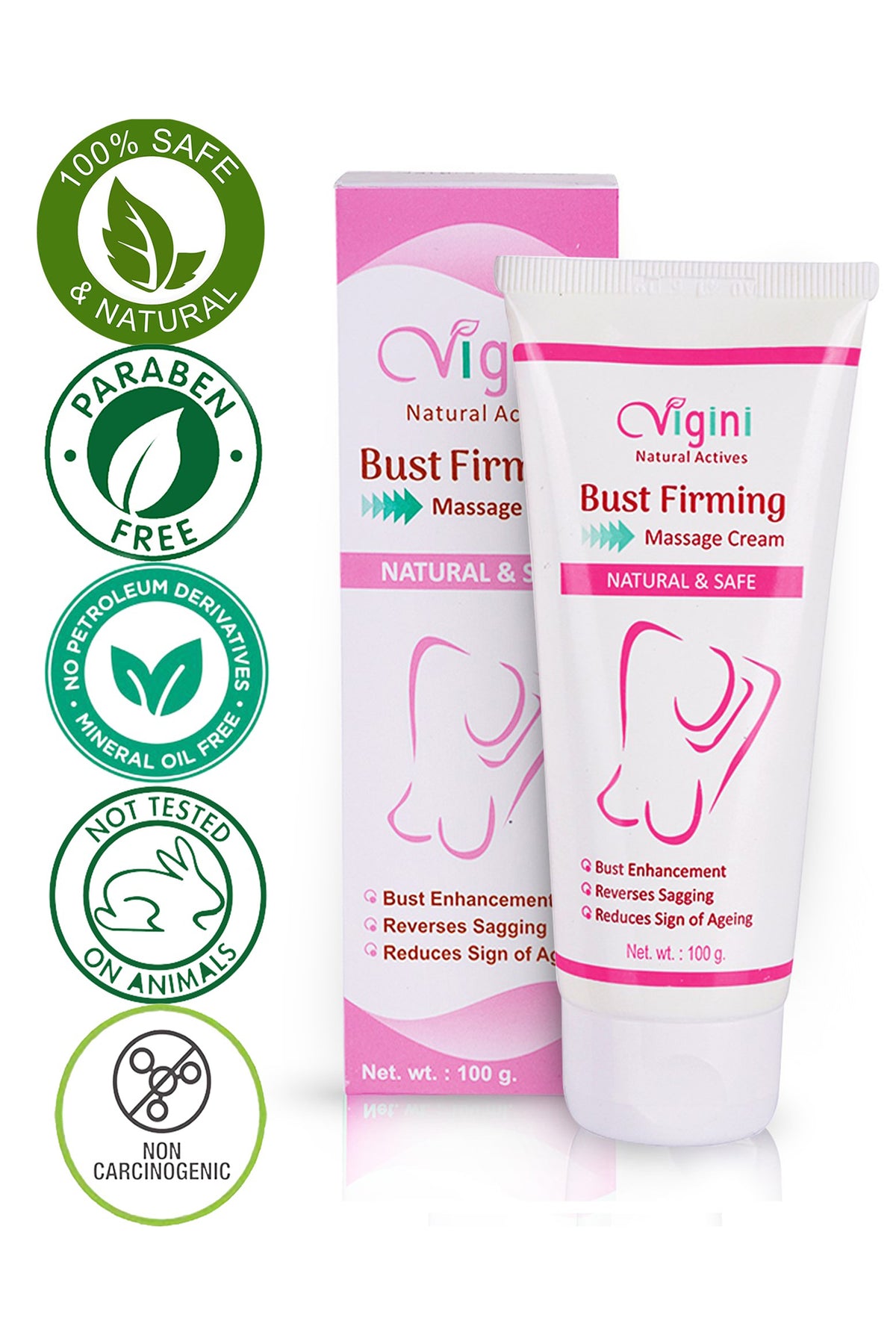 Vigini 100% Natural Actives Breast Bust Body Toner Firming Enlargement Enhancement Tightening Size Increase Growth Anti Sagging Massage Gel Oil Cream for Women 100G