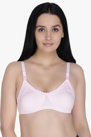 Anoma Women's 97% Cotton 3% Lycra Full Cup Non-Wired Non Padded Maternity Nursing Bra - Pink