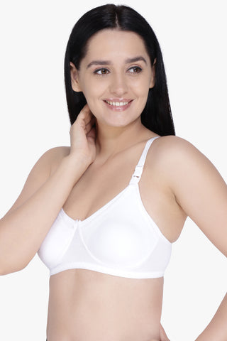 Anoma Women's 97% Cotton 3% Lycra Full Cup Non-Wired Non Padded Maternity Nursing Bra - White