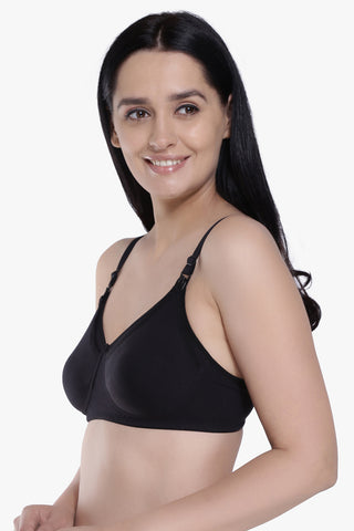 Anoma Women's 97% Cotton 3% Lycra Full Cup Non-Wired Non Padded Maternity Nursing Bra - Black