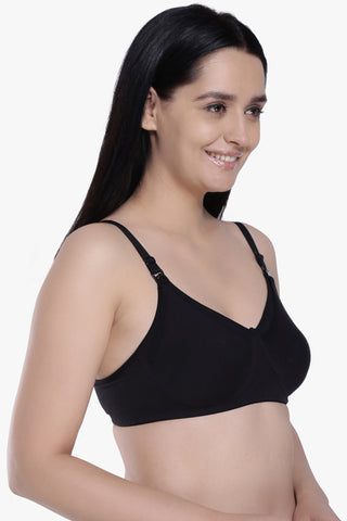 Anoma Women's 97% Cotton 3% Lycra Full Cup Non-Wired Non Padded Maternity Nursing Bra - Black