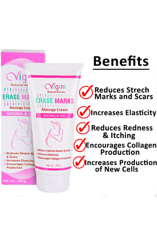 Vigini 100% Natural Actives Stretch Marks Scar Remove Remover Removal oil Cream with Bio Oil in During After Pregnancy Delivery for Women 100G
