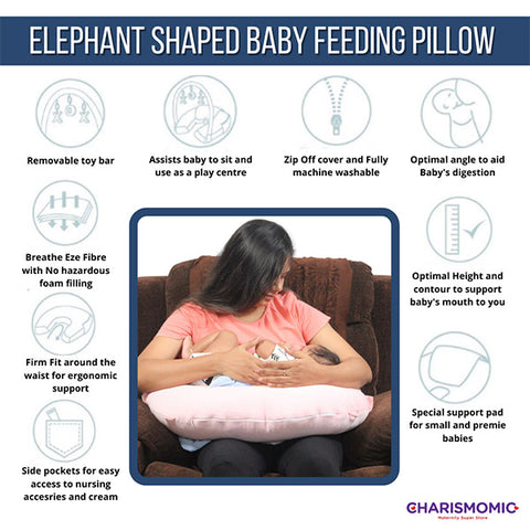 Elephant Shaped Baby Feeding Pillow (Pink)
