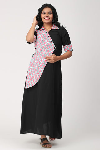 Fushia Pink Overlap Maternity/Nursing Dress