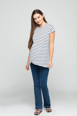Half Sleeves Striped Top - Blue and white