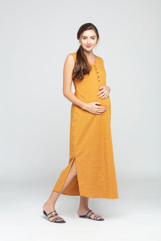 A line Sleeveless Streak Maternity Nursing Dress - orange