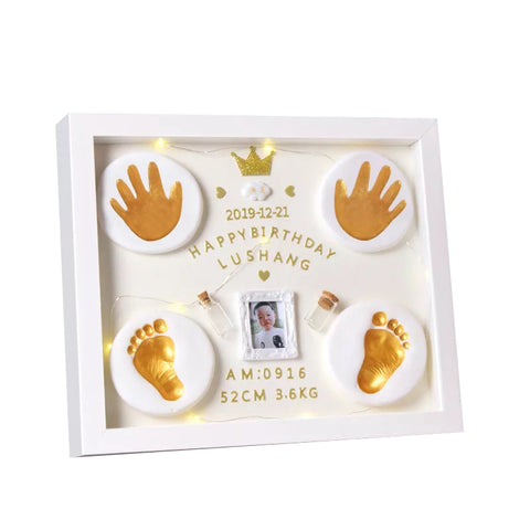 Baby Clay Handprint & Footprint Wooden Frame with LED Light Safe and Non-Toxic Clay | New Born Gift | 1ST Birthday Gift | Baby Shower Gift (Classic White)