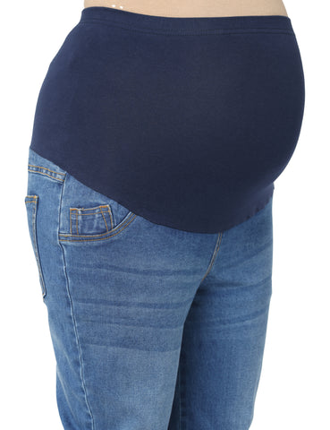Ankle length Flare Maternity Jeans with Tassels - Blue