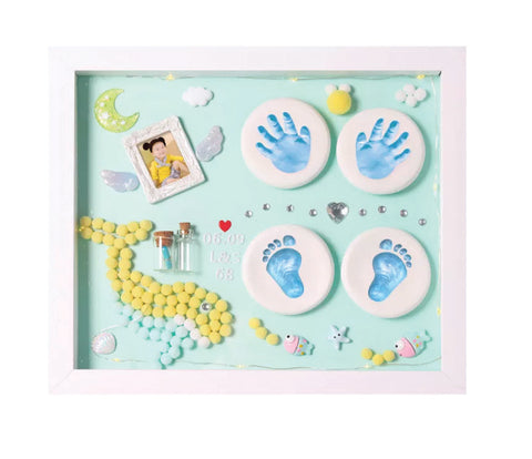 Baby Clay Hand print & Footprint Wooden Frame with LED Light Safe and Non-Toxic Clay | New Born Gift | 1ST Birthday Gift | Baby Shower Gift (Teal Dolphin)
