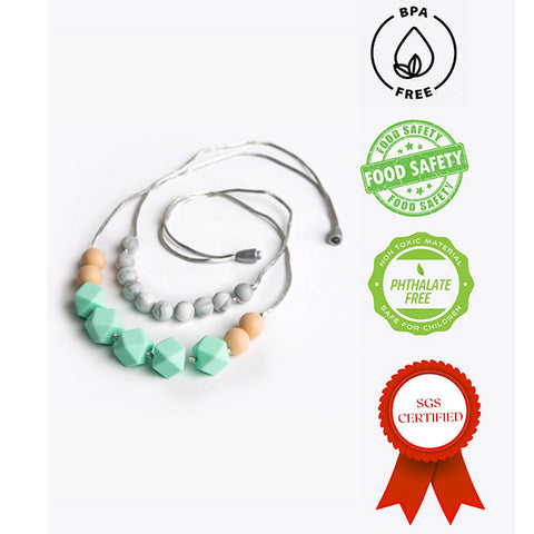 Pastel Candy Teething Jewelry for Moms to Wear, Breastfeeding/ Nursing Necklace, Teethers Sensory Chewing for (0-1 Year). BPA Free, Silicon Beads/ Certified/ 100% Food Grade