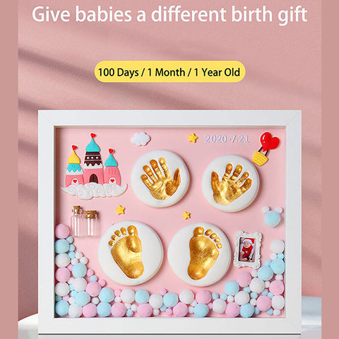 Baby Clay Handprint & Footprint Wooden Frame with LED Light Safe and Non-Toxic Clay | New Born Gift | 1ST Birthday Gift | Baby Shower Gift (Pink Castle)
