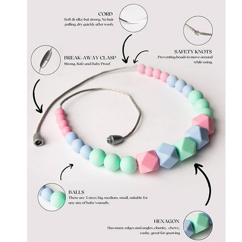 Rose Candy Teething Jewelry for Moms to Wear, Breastfeeding/ Nursing Necklace, Teethers Sensory Chewing for (0-1 Year). BPA Free, Silicon Beads/ Certified/ 100% Food Grade