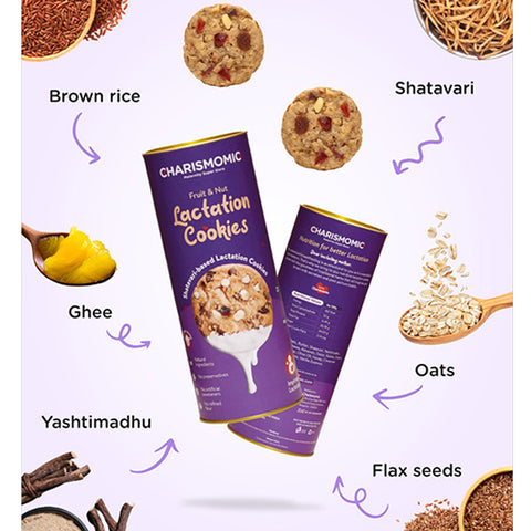 Fruit & nut Lactation booster cookie, with 20 + Natural ingredients, includes Shatavari herb and oat meal for Boosting Milk Supply