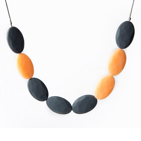 Orange and Coal Teething Jewelry for Moms to Wear, Breastfeeding/ Nursing Necklace, Teethers Sensory Chewing for (0-1 Year). BPA Free, Silicon Beads/ Certified/ 100% Food Grade