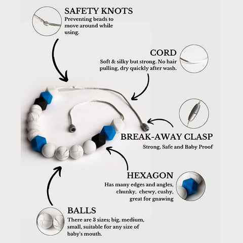 Snow Ocean Teething Jewelry for Moms to Wear, Breastfeeding/ Nursing Necklace, Teethers Sensory Chewing for (0-1 Year). BPA Free, Silicon Beads/ Certified/ 100% Food Grade